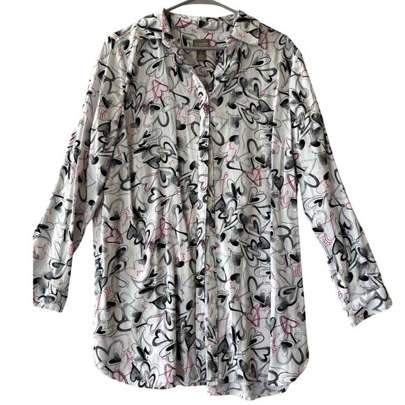 Chico's Button Down Heart Print Shirt 2 Large Amore Love - Picture 1 of 8